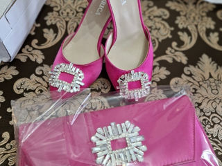 Pantofi în set cu clutch fucsia marimea 39 foto 4