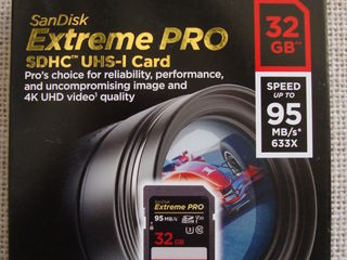SD SanDisk Extreme Pro 32 GB  pentru foto/video, 90 mb/s, 4K, U3, NOU, sigilat-300 lei.