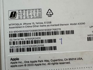 Iphone 15 512gb Yellow   Sigilat  Original  Garantie Apple  Neverlock  Orice Sim foto 3