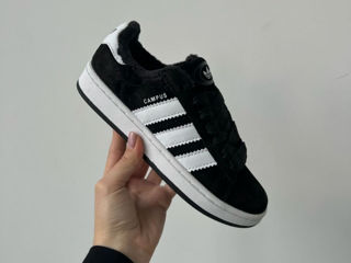 Adidas Campus Black/White Women's cu blana / с мехом