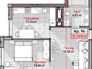 Apartament cu 1 cameră, 46 m², Râșcani, Chișinău foto 2