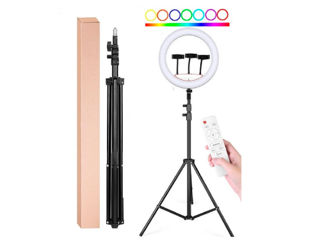 Selfie Ring RGB Light 22" MJ56 cu trepied de 2,1 m foto 1