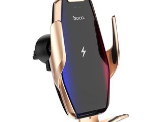 Suport auto cu încărcător Hoco S14 Surpass (Wireless Charger 15W) Gold+ Garanție foto 1