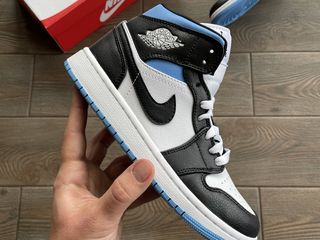 black and light blue air jordan 1