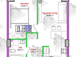 Apartament cu 1 cameră, 38 m², Durlești, Chișinău foto 12