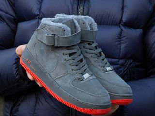 Nike Air Force 1 High Suede Grey/Red cu blana / с мехом