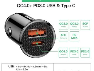 Incarcator telefon pentru automobil fast charge, GaN quick charge QC 2.0 3.0 4.0 foto 6