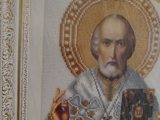 Sf. Nicolae icoana cusuta cu biser foto 3