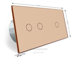 Блок сенсорных выключателей Ливоло: одноклавишный + двухклавишный, стекло золотое фото 5