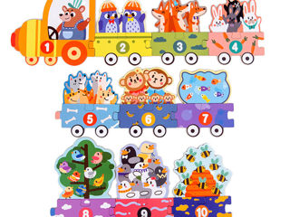 Set puzzle din lemn educative tren, animale si trafic/ развивающая деревянная игрушка монтессори foto 4