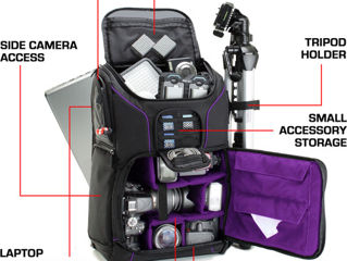 Рюкзак USA GEAR S17 DSLR Camera Backpack Black-Purple Interior foto 5