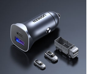 Incarcator Auto dual UGREEN USB QC 18W+PD 20W, GRI foto 9