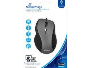 MediaRange Wired 5-button optical mouse, black/grey
