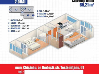 Apartament cu 2 camere, 65 m², Durlești, Chișinău foto 7