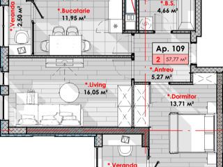 Apartament cu 2 camere, 58 m², Râșcani, Chișinău