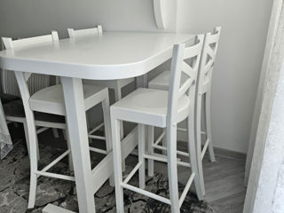 Set masă și scaune de bar, 5 piese, lemn masiv  alb foto 2