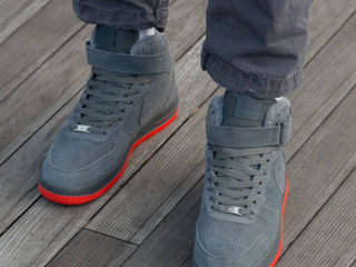 Nike Air Force 1 High Suede Grey/Red cu blana / с мехом foto 8