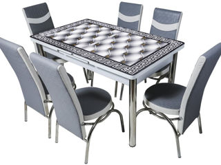 Set de masa cu scaune VLM Kelebek II 0009 (6 scaune Merchan Grey/White)