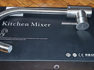 новый кухонный смеситель Kitchen Mixer, высокий гусак, нержавейка в коробке foto 5