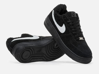 Nike Air Force 1 Low Black/White Suede cu blana/ с мехом foto 7