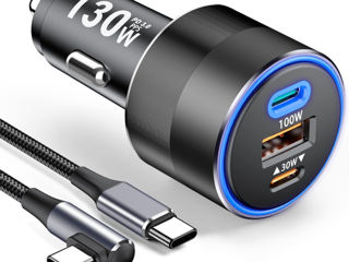 Încărcător auto USB C 130W,PD Автомобильное зарядное устройство foto 1