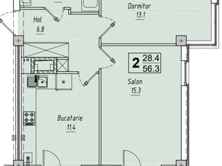 2-х комнатная квартира, 56 м², Центр, Криково, Кишинёв мун.