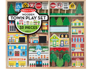Игровой набор Melissa & Doug Wooden Town с лотком для хранения (32 предмета) / Доставка