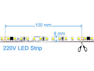 Bandă LED strălucitoare 220V, 12 W/m, 2835, 10m, 1200 LED, 6500K Nou!!!    Bandă LED pentru 220 volț foto 3