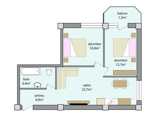 2 dormitoare + salon 60,9 m2 ( 500 euro/m.p. ) foto 2