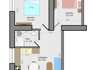 Buiucani 2 dormitoare 51,6 m.p. ( 780 euro/m.p. ) foto 2