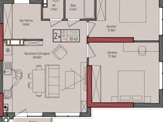 Apartament cu 2 camere, 71 m², Centru, Criuleni