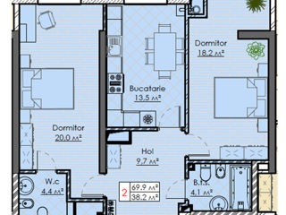 Apartament cu 2 camere, 69 m², Râșcani, Chișinău foto 2