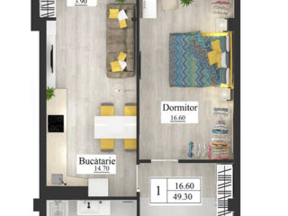 Apartament cu 1 cameră, 49 m², Buiucani, Chișinău