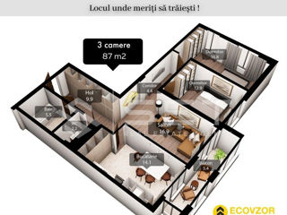 Apartament cu 3 camere, 87 m², Poșta Veche, Chișinău foto 2