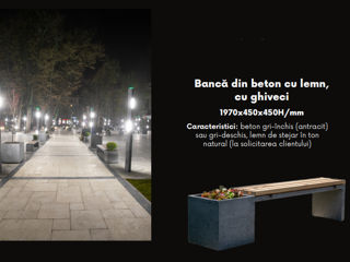 Banci din beton cu lemn, cu ghiveci / бетонные скамейки из дерева, с горшками foto 2