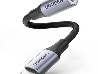 UGREEN Cable USB-C to 3.5mm M/F  Aluminum Shell with Braided 10cm AV161, Space Gray