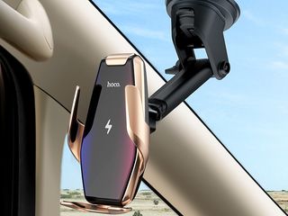 Suport auto cu încărcător Hoco S14 Surpass (Wireless Charger 15W) Gold+ Garanție foto 5