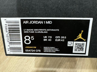 Оригинал Nike Air Jordan 1 Mid Light Smoke Grey Anthracite 42 Eu (554724-078) foto 10