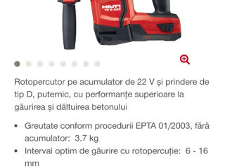 Hilti Rotopercutor TE 6-A22 pe acumulator foto 5