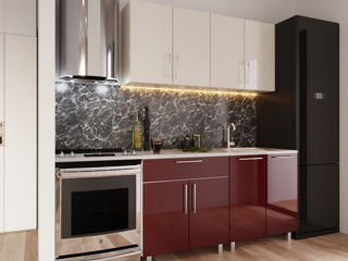 Set bucatarie PS Mini (High Gloss) 1.6 m Bianco/Bordo! foto 1