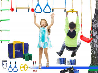 Cursa portabil cu obstacole pentru copii - JUMI (cu balansoar)