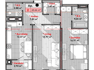 Apartament cu 2 camere, 65 m², Centru, Chișinău foto 2