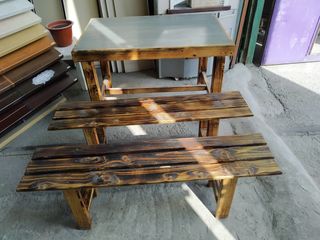 Стол и лавки из дерева , столешница гранит - Masă și bănci din lemn, blat din granit фото 1