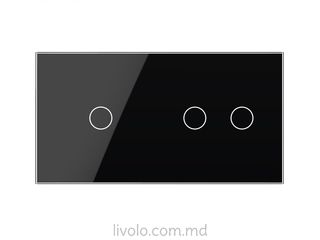 Блок сенсорных выключателей Ливоло: одноклавишный + двухклавишный, стекло черное foto 2