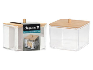 Органайзер Для Ватных Палочек Eleganza 9X9X8Cm Крышка Бамбук