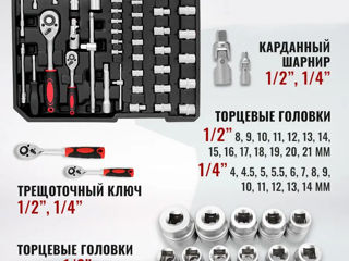 Набор инструментов Ultra 187Set для дома и ремонта авто, с трещёткой, битами и головками в чемодане foto 4