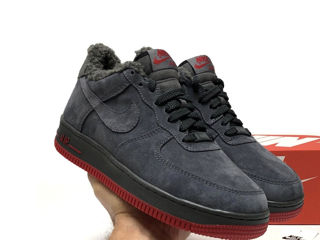 Nike Air Force 1 Low Suede Grey/Red cu blana / с мехом