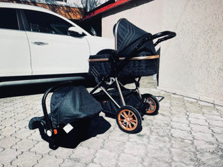 Carucior 2 in 1 transformabil Moni Midas Black + Scoica auto 0-13kg Moni Thira Black foto 3