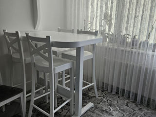 Set masă și scaune de bar, 5 piese, lemn masiv  alb foto 6