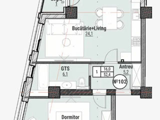 1-rm apt., 53 м², 2/12 fl.